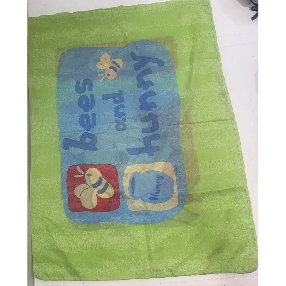 Vintage 90s Disney Winnie the Pooh Green Bees & Honey Reversible Pillowcase